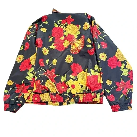 vintage floral lightweight windbreaker jacket in black and red jacket size m - Picture 2 of 12